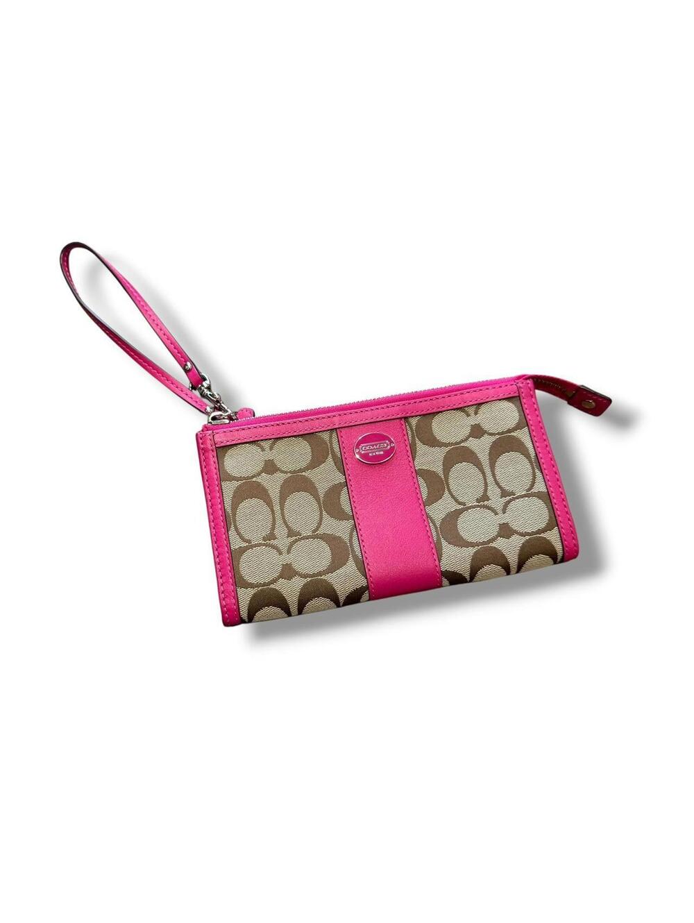 Coach Monogram Hot Pink Trim Wristlet
